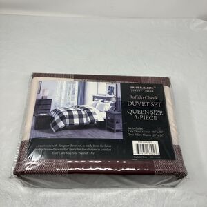NWT Buffalo Check Plaid Duvet Set Queen Size 3 pc Brown Beige Grace Elizabeth